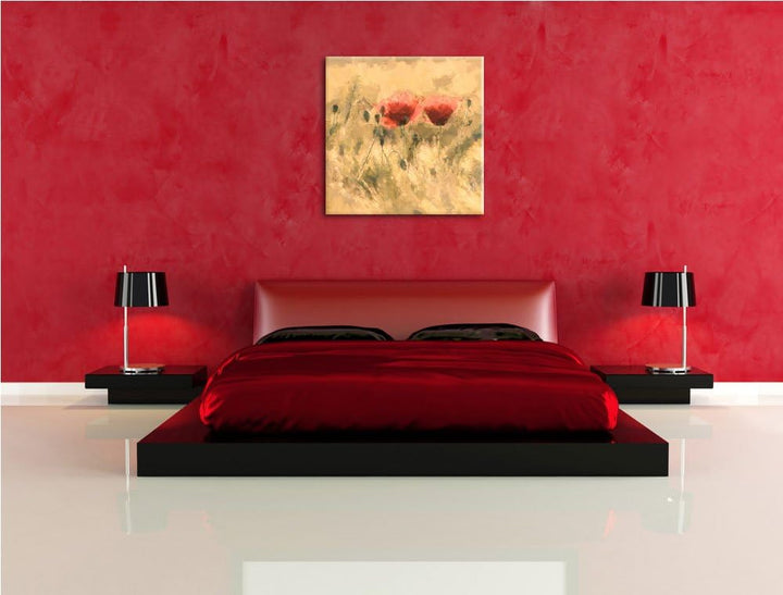 Pixxprint Mohnblumen auf einem Feld als Leinwandbild Quadratisch/Grösse: 70x70 / Wandbild/Kunstdruck