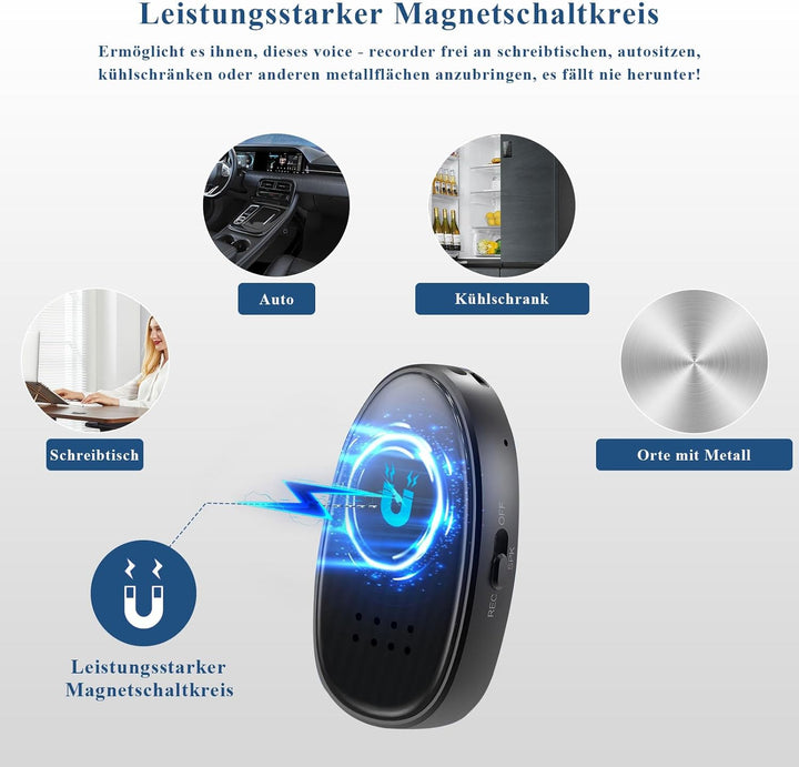 Mini Diktiergerät 3072 Kbps, 128GB Aufnahmegerät mit Dreifacher Rauschunterdrückung Voice Recorder,