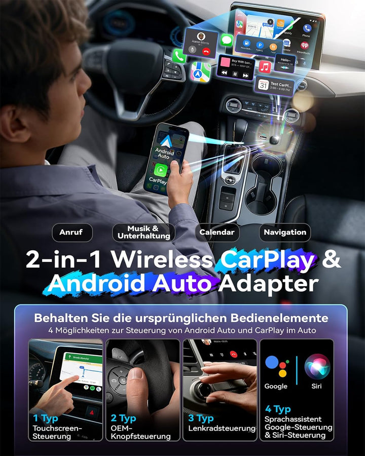 Wireless Carplay & Android Auto Adapter 2-in-1, 1-klick-Benutzerwechsel, Mavlou 2026 Ultra-Mini Dong
