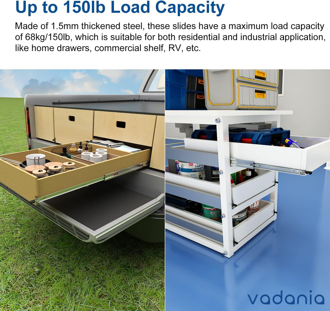 VADANIA Schubladenschienen mit Schloss 300mm, 68kg Tragfähigkeit Schwerlast Vollauszug-Kugellager Se