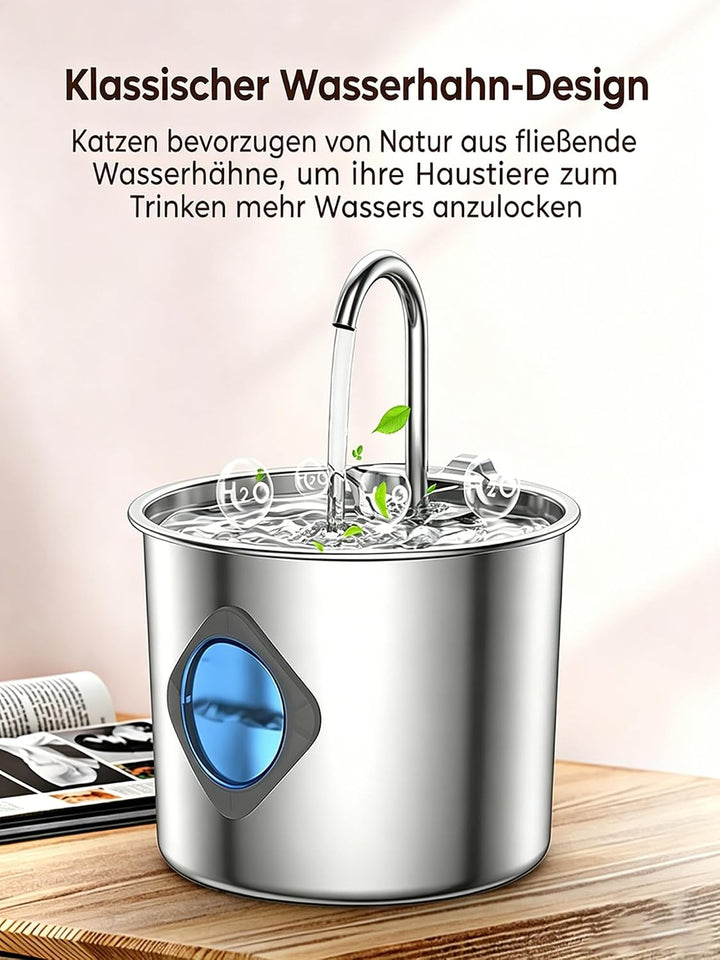 Edelstahl Katzenbrunnen 2,2L,, 2.2Faucet Style+2 Filters+2 Sponges