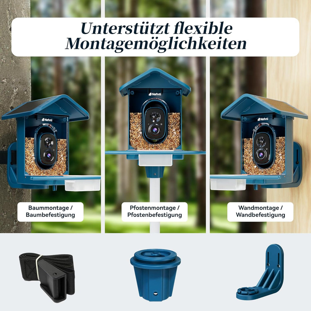 Vogelhaus mit Kamera, AI Identifizieren von Vögeln, 2,4 GHz/5 GHz, solarbetrieben, Eichhörnchensiche