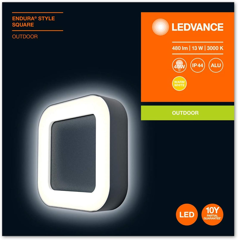 Ledvance LED Wand- und Deckenleuchte, Leuchte für Aussenanwendungen, Warmweiss, 202,0 mm x 202,0 mm