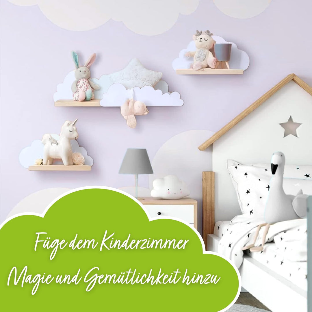 Outentin Wandregal Wolke aus Holz – 3er Set Kinderregal für Kinderzimmer & Babyzimmer – Handgefertig
