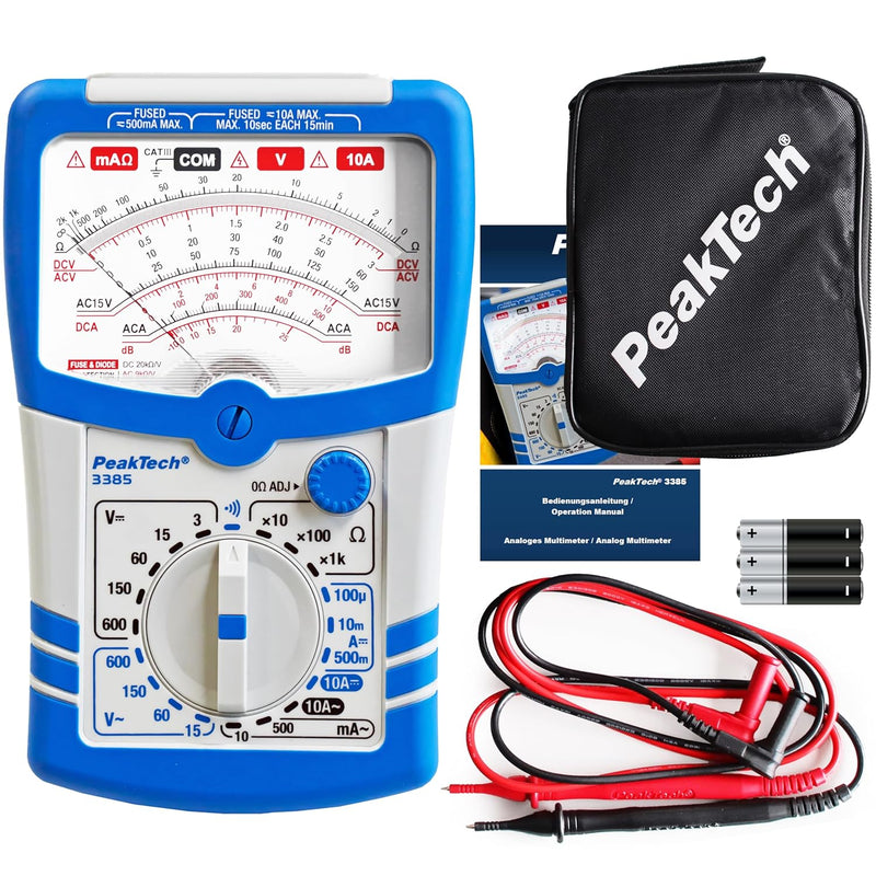 PeakTech 3385, Multimeter analog – Messgerät mit Voltmeter, Amperemeter, Durchgangsprüfer, Ohm Meter