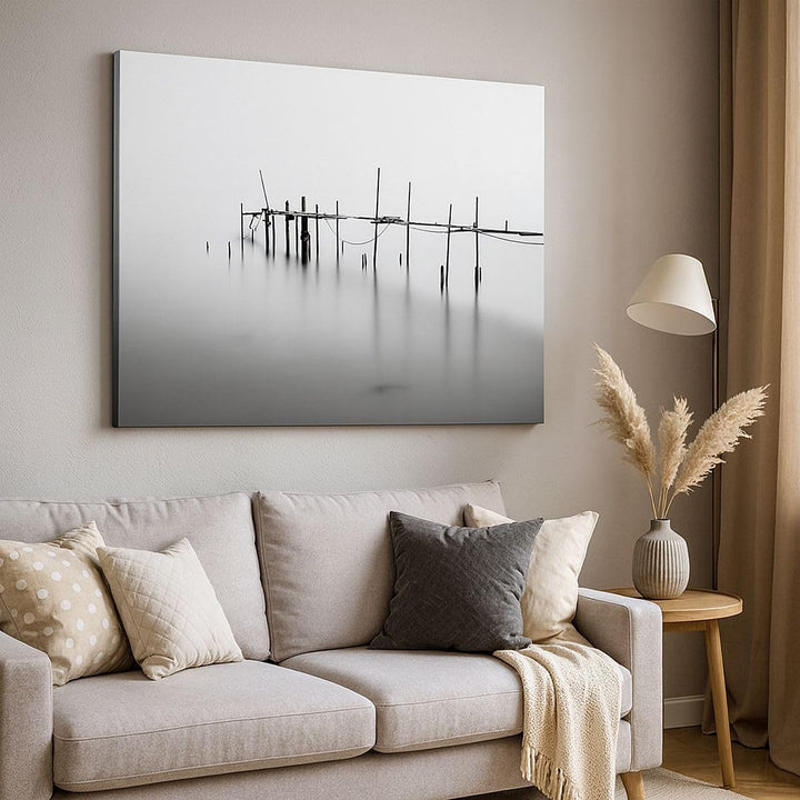Bilder auf Leinwand 100x70cm Leinwandbild mit Rahmen Meer Brücke Wasser Gross Wanddeko Bild Schlafzi