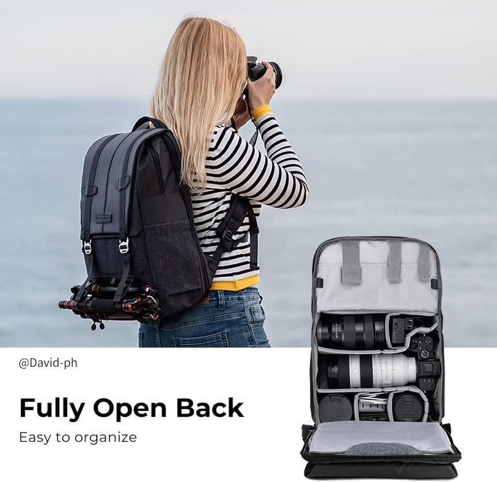 K&F CONCEPT Kamerarucksäcke 20L, Grosse Camera Backpack 15,6 Zoll Laptopfach, Spritzwassergeschutzt