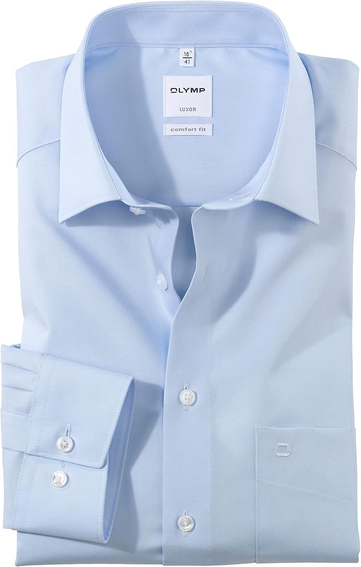 OLYMP Herren Businesshemd Langarm Luxor,Einfarbig,Comfort fit,New Kent 44 Hellblau, 44 Hellblau