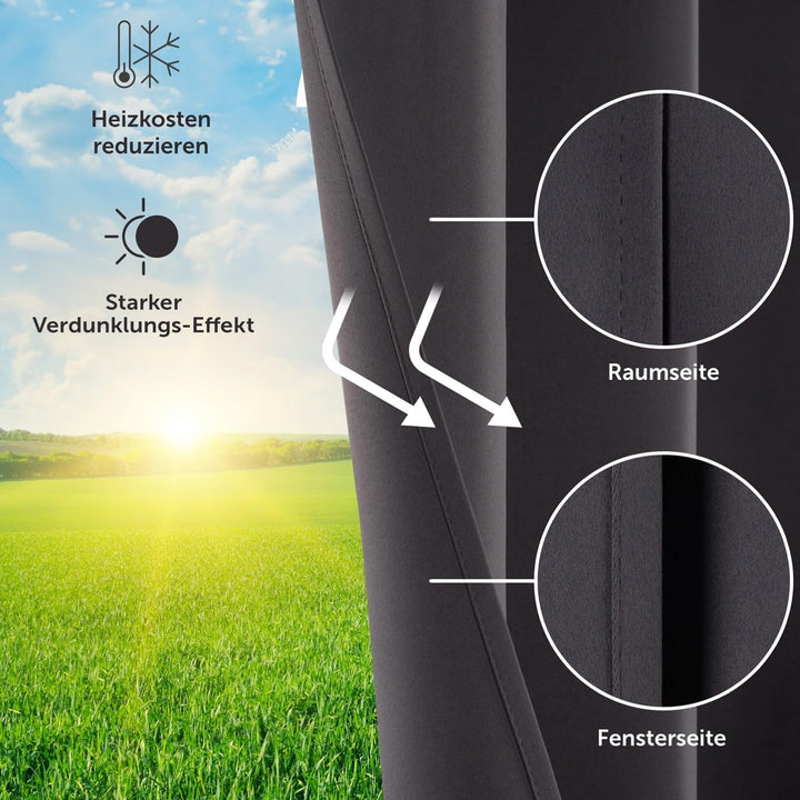 Blumtal Verdunklungsvorhänge 2er Set - Thermovorhang Kälteschutz - Vorhang blickdicht mit Ösen - Gar