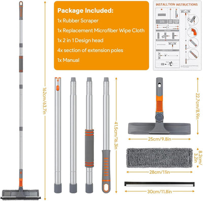 Fensterabzieher-Reiniger, 2-in-1-Fensterreiniger-Reinigungsset mit Verlängerungsstange, Fensterwasch
