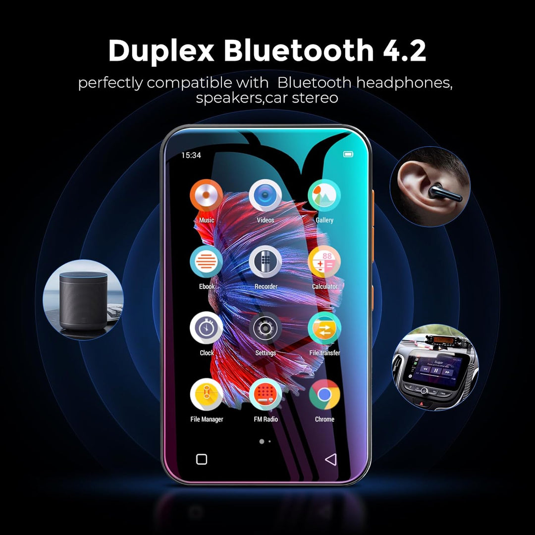 WiFi-MP3-Player mit Bluetooth, TIMMKOO 4,0-Zoll-Voll-Touchscreen-MP3-MP4-Player, tragbarer HiFi-Soun