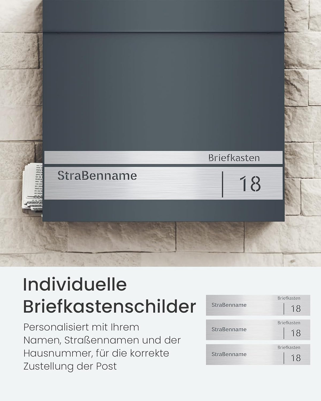 SONGMICS Briefkasten personalisiert, lasergraviertes Namensschild und Hausnummernschild, Postkasten,