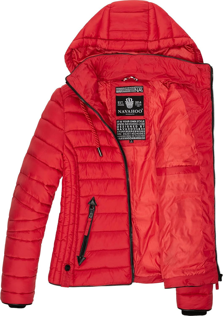 Navahoo Damen leichte Übergangsjacke Steppjacke mit Kapuze Lulana XS-XXL XS Rot, XS Rot