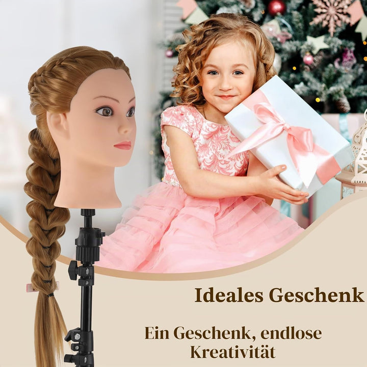 Frisierkopf 100% Synthetisches Haar übungskopf Friseur 26” Trainingsköpfe Puppenkopf Friseur Kopf Mi