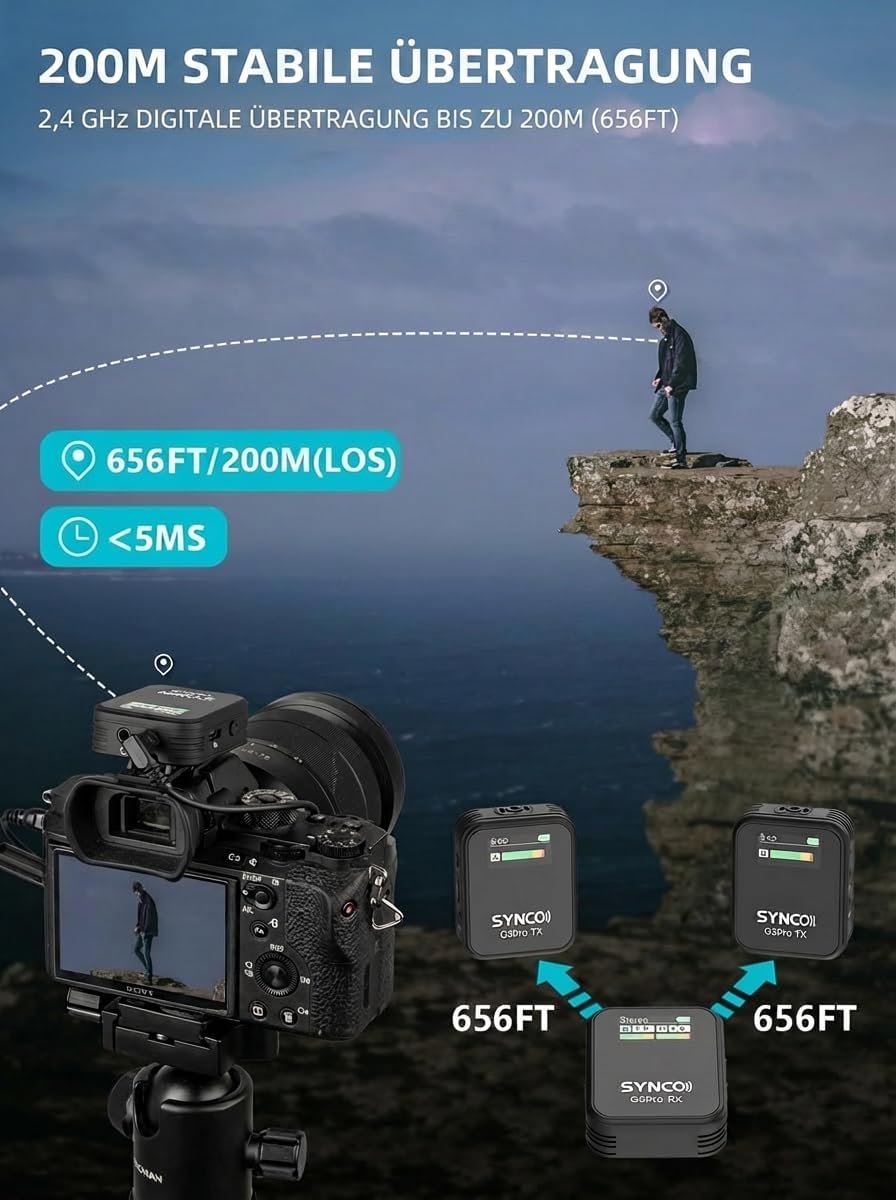 SYNCO G2 (A2) PRO Kabelloses Lavalier-Mikrofonsystem Kompatibel Für DSLR iPhone Android PC, Dual-Cha
