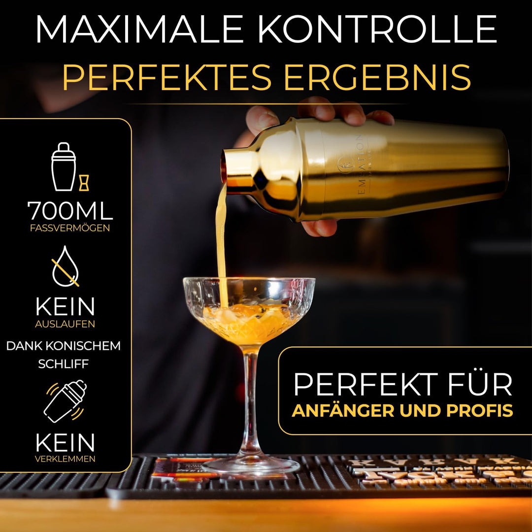 EMPATION Cocktail Set Gold, 700ml Cobbler Cocktail Shaker aus Edelstahl, sicheres Ausgiessen & kein