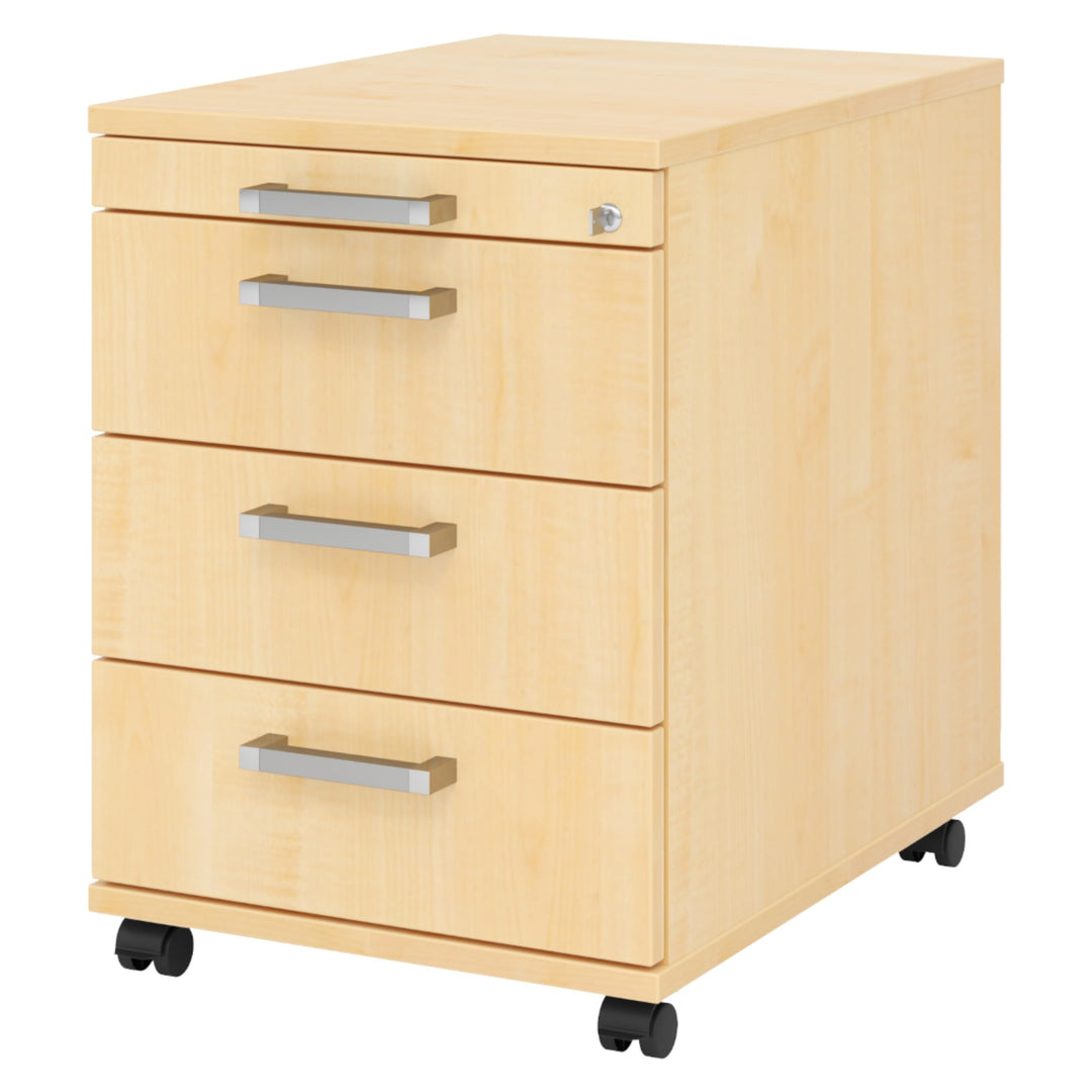bümö Rollcontainer mit Schubladen, Container abschliessbar aus Holz in Ahorn - Rollwagen für's Büro