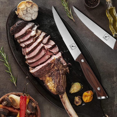 imarku Steakmesser 6-teilig Set aus deutsche Edelstahl mit Pakka-Holzgriff, scharfe gezahnte Pizzame