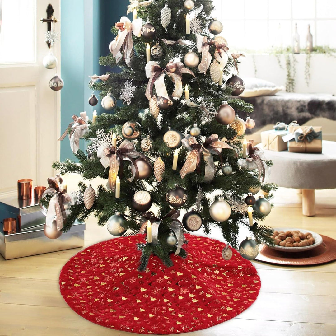 KONVINIT Weihnachtsbaum Rock Rot Weihnachtsbaumdecke Round Plüsch Christmasbaumdecke Glitzer Fell We