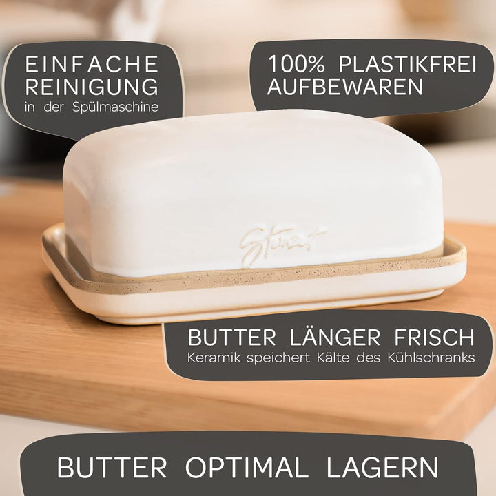 Steinzeit Design Butterdose - Butterdose Keramik für alle gängigen Butter (250gr) - Butterglocke und