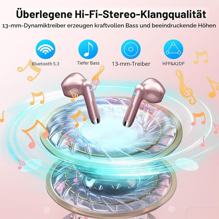 Bluetooth Kopfhörer, In Ear Kopfhörer Kabellos Bluetooth 5.3 Kabellose Kopfhörer mit 4 Mic, 2023 Neu