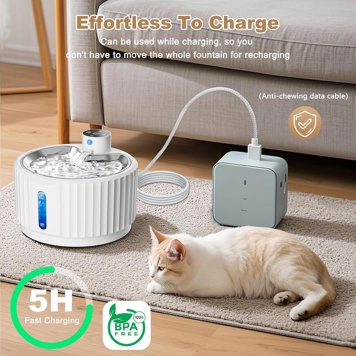 Katzenbrunnen, 2.8L Trinkbrunnen für Katze Kabellos, 4000mAh katzentrinkbrunnen mit bewegungsmelder,