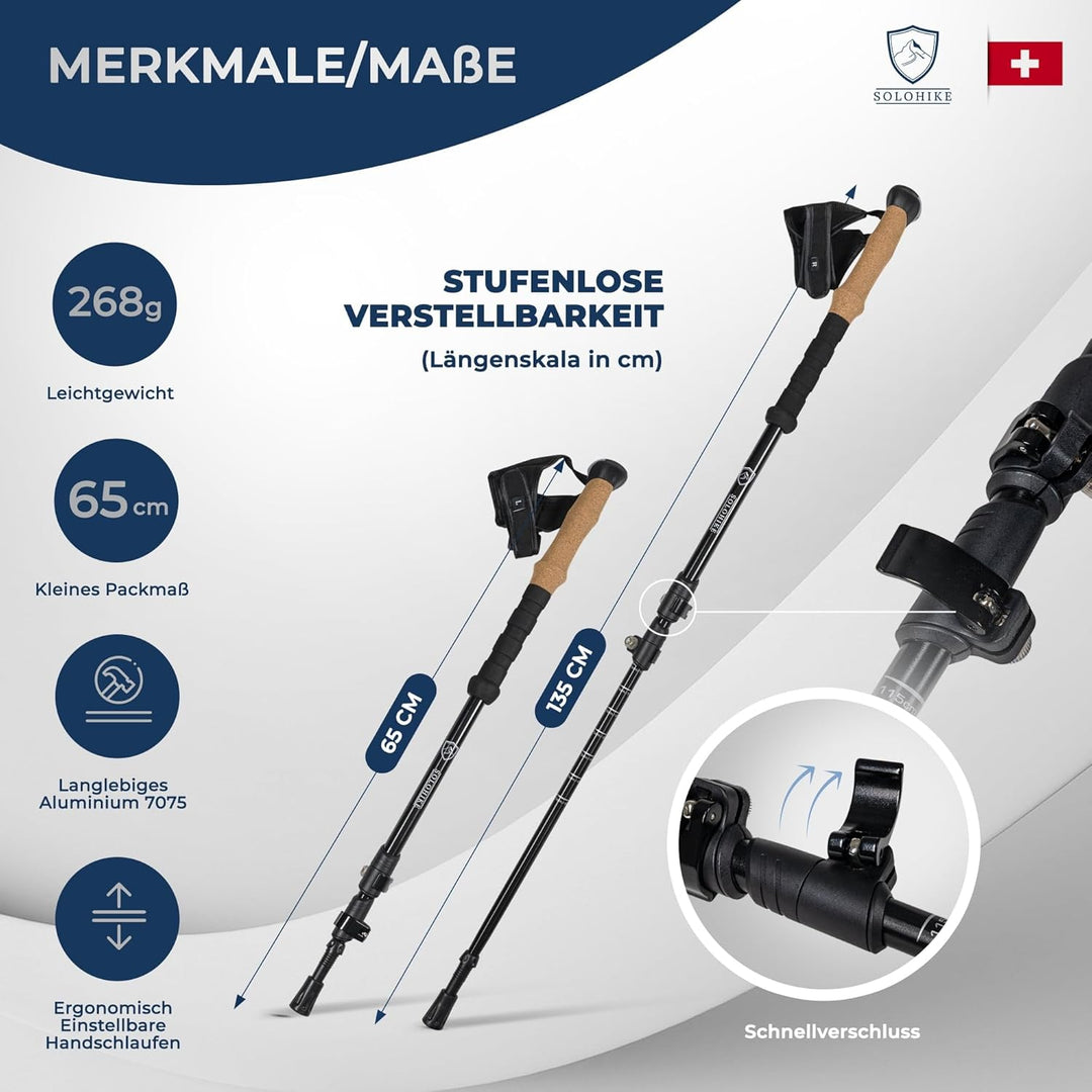 Nordic Walking Stöcke für Damen und Herren | rutschfeste Korkgriffe | Mit Tragetasche und Aufsätzen