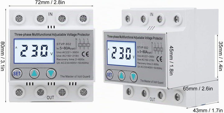 Spannungsschutz, Einstellbarer Spannungsschutz, STVP-932 230V/400V AC 3-Phasen LCD Multifunktions Sp