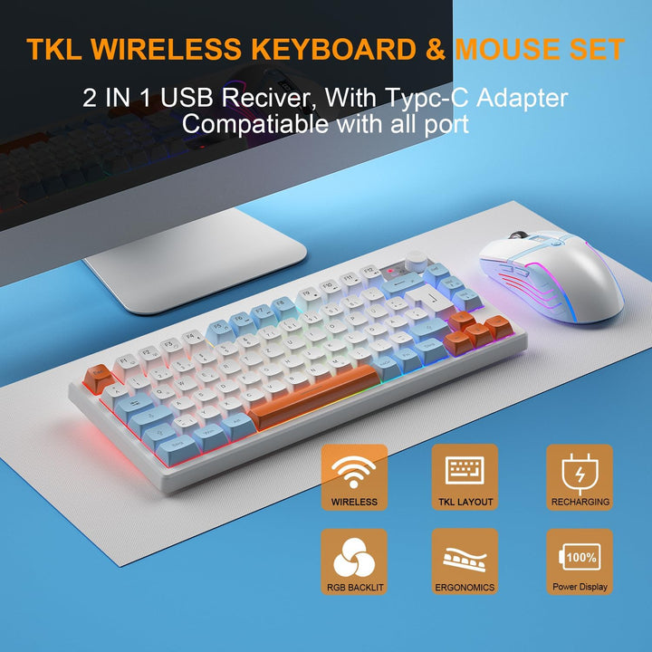 75% Tastatur und Maus Set Kabelloses, QWERTZ DE Layout Kompakte Gaming Tastatur mit Lautstärkeregler