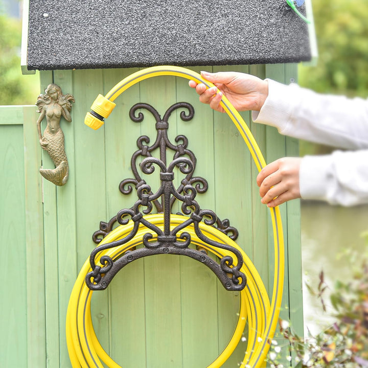 Sungmor Gartenschlauchhalter aus Gusseisen, Wandmontierte Wasserschlauch-Aufhänger, Vintage-Muster d
