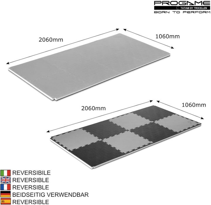ProGame Kit 8 Stück Tatami Matte 3,5 cm GYM-HOME Schwarz/Grau 50x50 cm Tatami Puzzle Tatamimatte