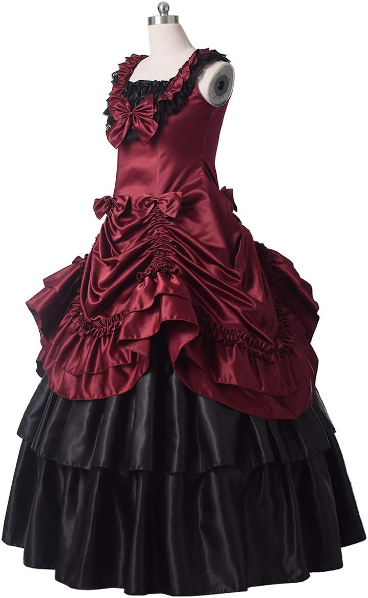 GRACEART Damen Satin Gothic Viktorianisches Kleid Renaissance Maxi Kostüm (XXL, rot) XXL Rot, XXL Ro