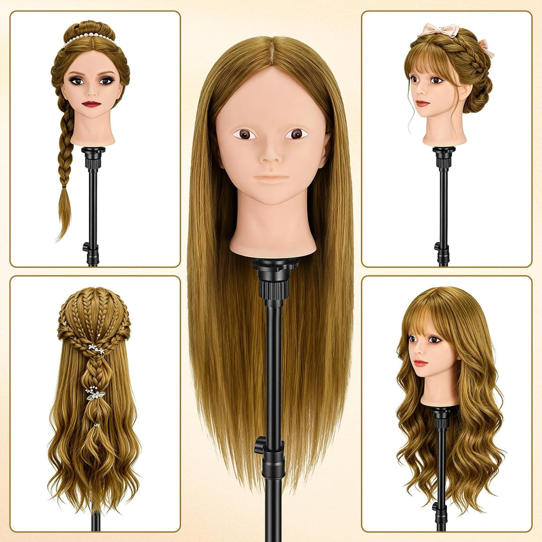 TwoWin Friseurkopf mit Haaren, 26 Zoll (66 cm) 80% Echthaar Mannequin Kopf, Make-up Übungskopf, Trai