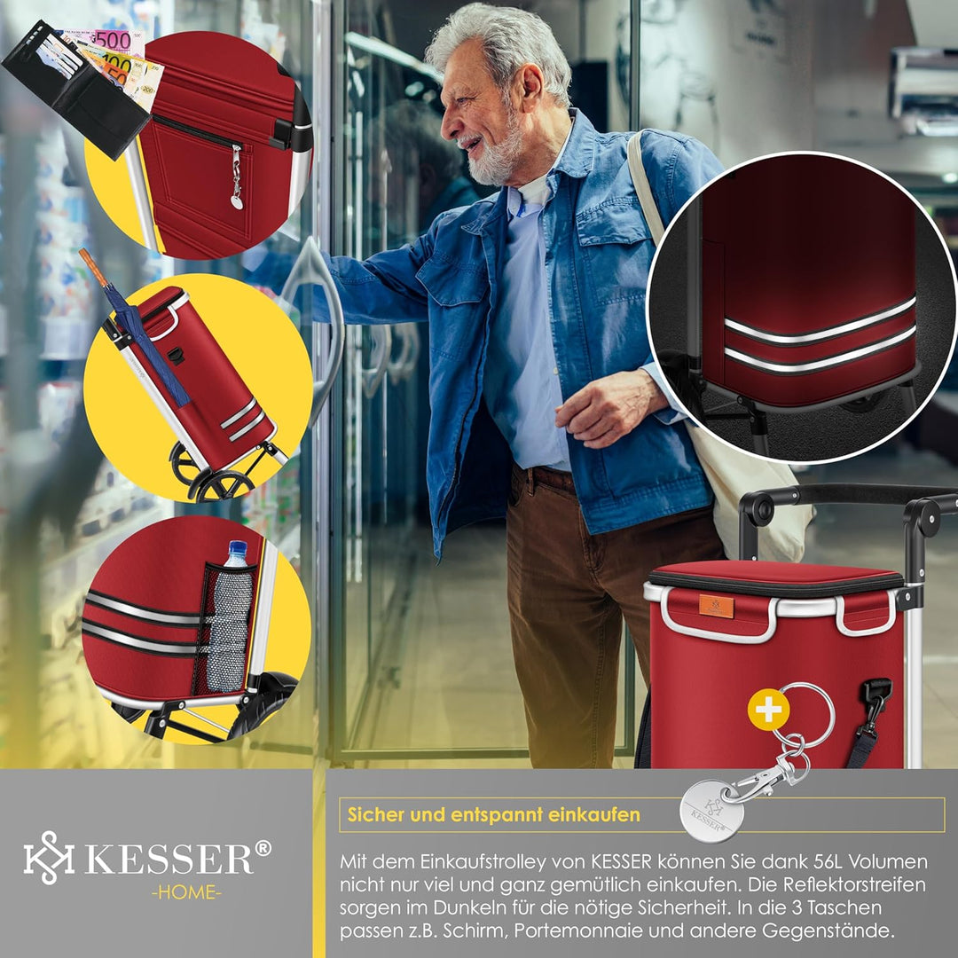 KESSER® Einkaufstrolley klappbar mit 56L Kapazität und belastbar bis 50kg | 3in1 Trolley Sackkarre &