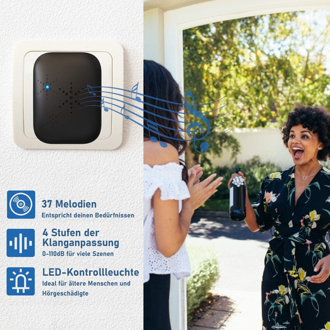 Batterielose Funkklingel Aussen Wasserdicht mit 2 Empfängern, IP68 Wasserdicht Türklingel Funk, 150m