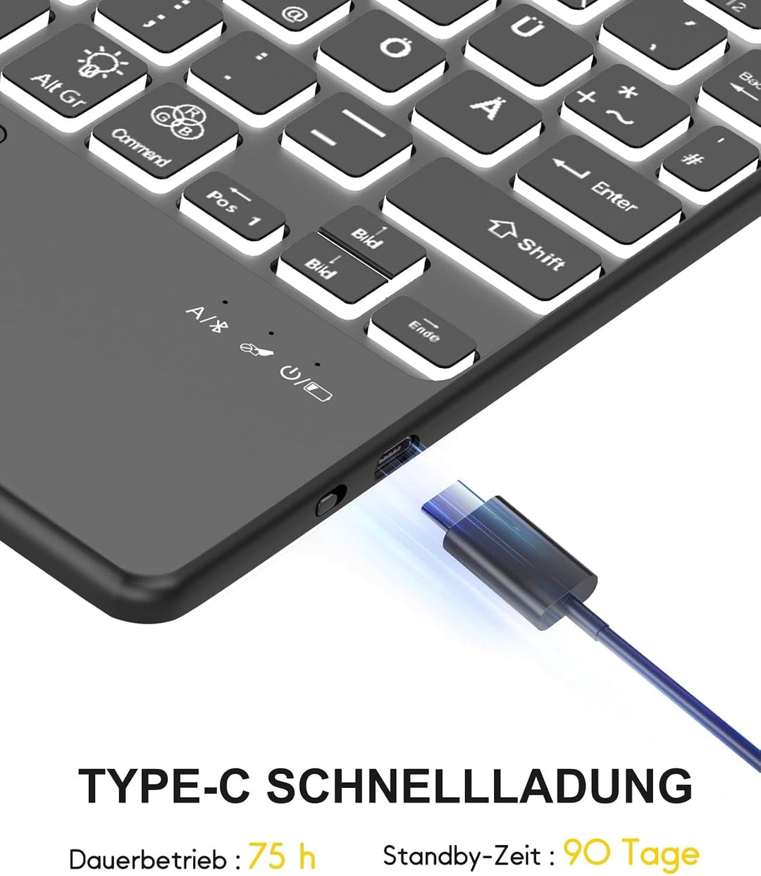 Für iPad Air 11 (M4/M3) Hülle mit Touchpad & Beleuchtung QWERTZ | Für iPad Air 11 Hülle mit Tastatur