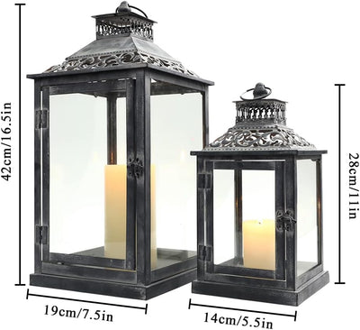 JHY DESIGN Deko Metall Hängend Laternen, Windlicht Set mit 2 Kerzen Laterne Kerzenständer Gartenlate