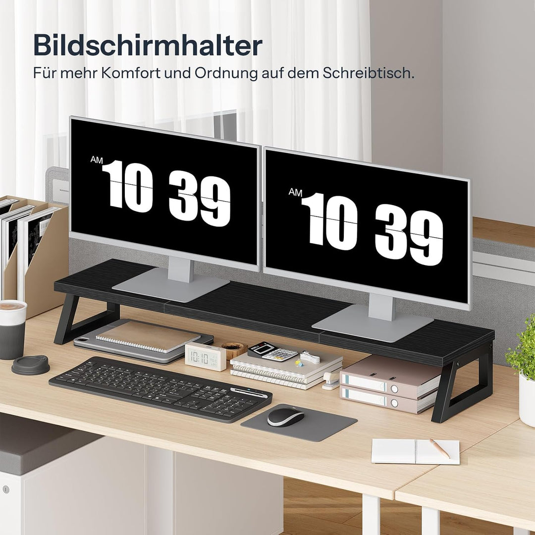 HOOBRO Monitorständer Holz für 2 Monitore, 100 x 24 x 12,5 cm, Dual Monitor Ständer, Bildschirmerhöh