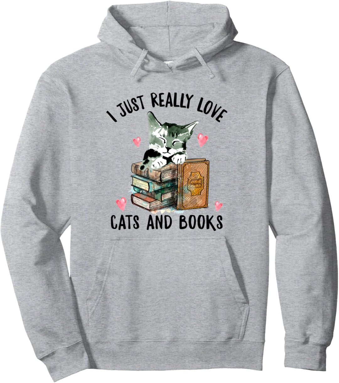 Lustiger Katzen und Bücher Spruch Katze Buch Watercolor Pullover Hoodie