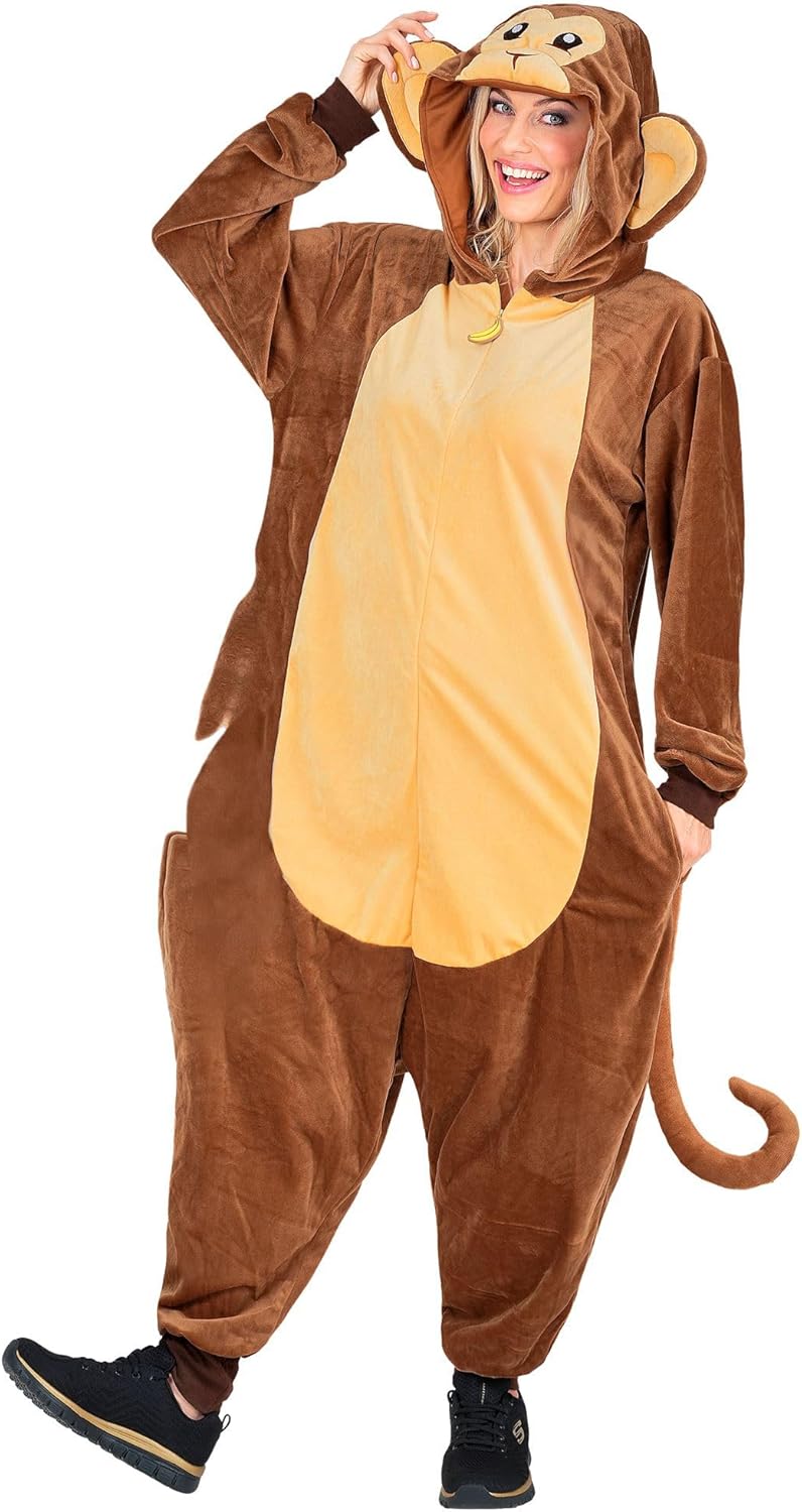 W WIDMANN MILANO Party Fashion - Tier Overall für Erwachsene, weicher Plüsch Jumpsuit mit Kapuze, Ti