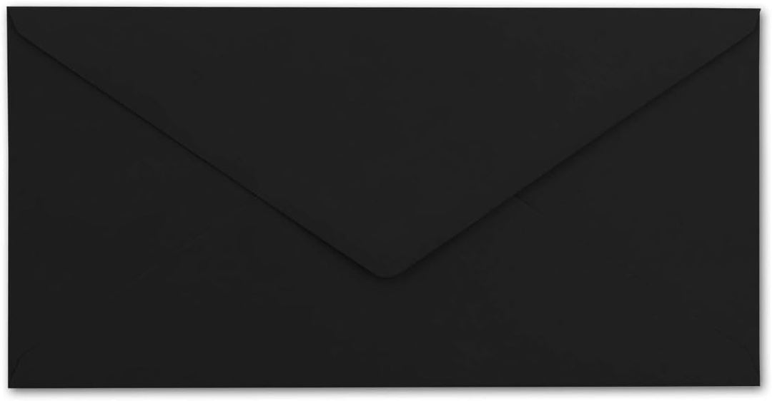 75 Brief-Umschläge DIN Lang - Schwarz mit Silber-Metallic Innen-Futter - 110 x 220 mm - Nassklebung