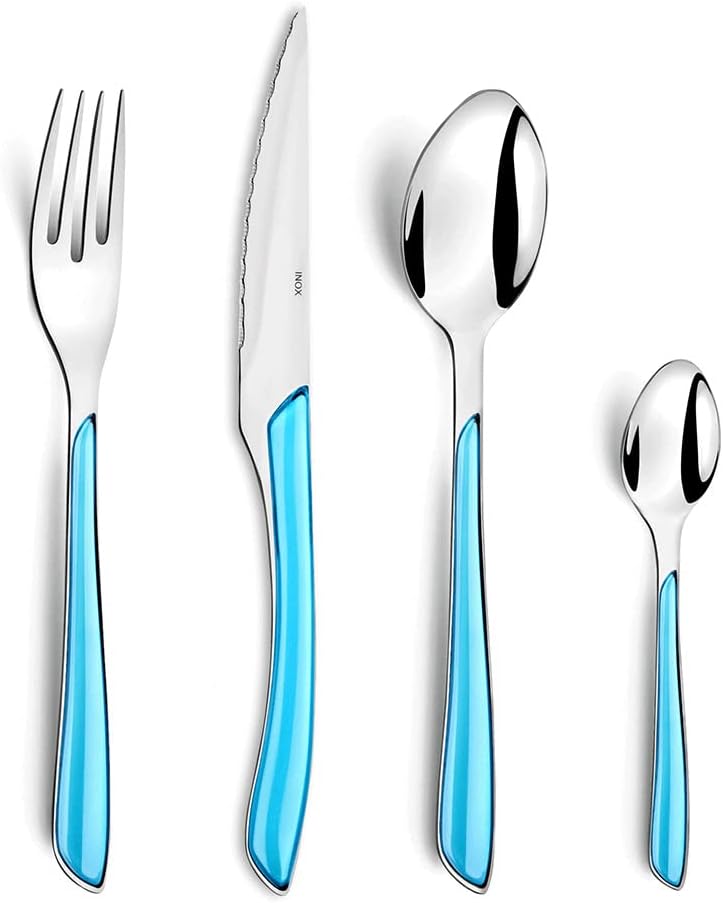 Amefa ECLAT Besteck Set, Türkis, Essbesteck 24-teilig, für 6 Personen, Edelstahl rostfrei, hochwerti
