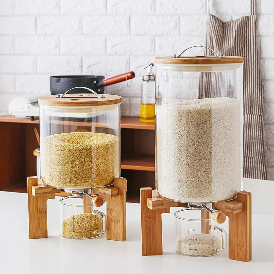 Reisspender, Müslispender Glas, Vorratsdosen Glas mit Deckel, Lebensmittelspender mit Glas Messbeche