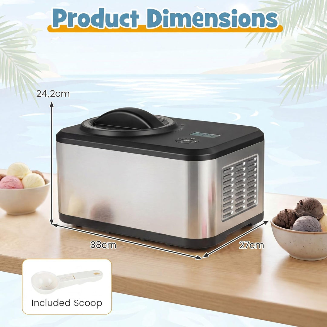 LIFEZEAL Eismaschine, 2 in 1 Eiscreme Maschine & Joghurtbereiter, 1,5 L Eiscrememaschine Edelstahl m
