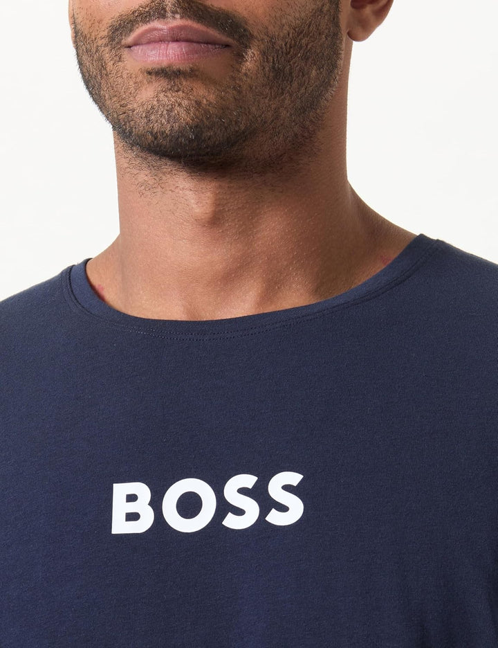 BOSS Herren Easy Long Set Pyjama aus Baumwolle mit Logo-Print L Bright Blue434, L Bright Blue434