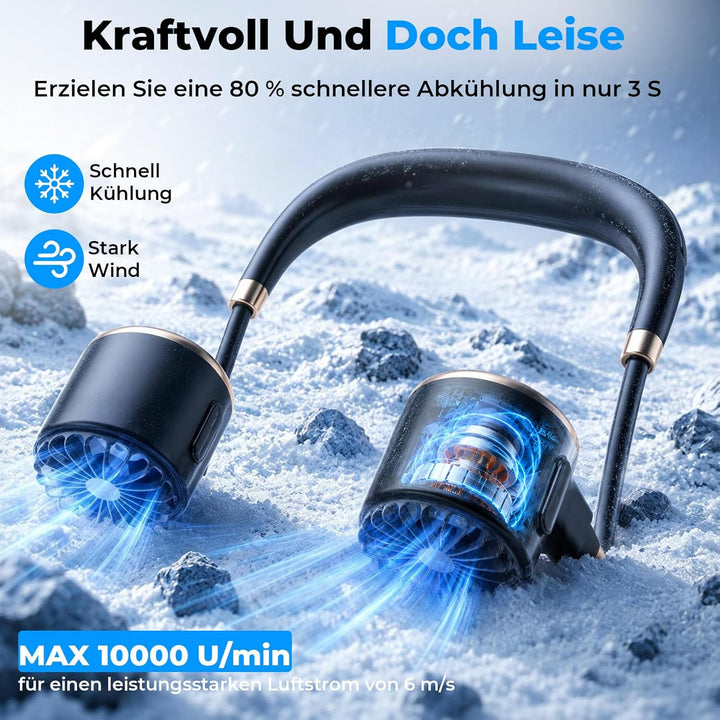 Nackenventilator, 4000mAh Tragbarer Halsventilator, 6 Stufen & 360° Luftstrom, 5-16 Stunden,Extrem L