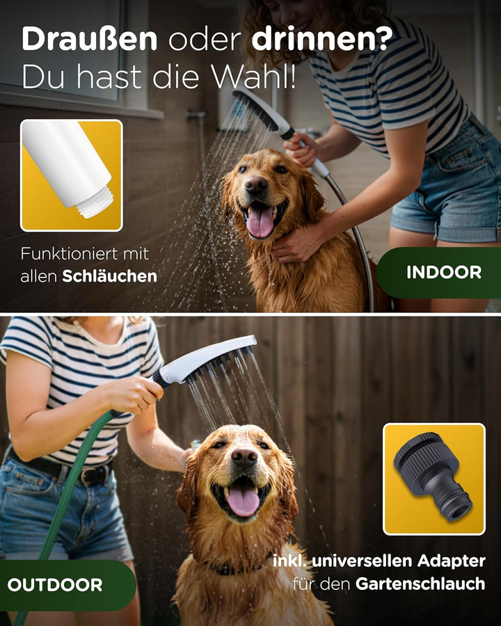 KUNTO® Hundebrausekopf - Hundedusche Duschkopf - Hundedusche mit vier Strahlarten - Hunde Duschkopf