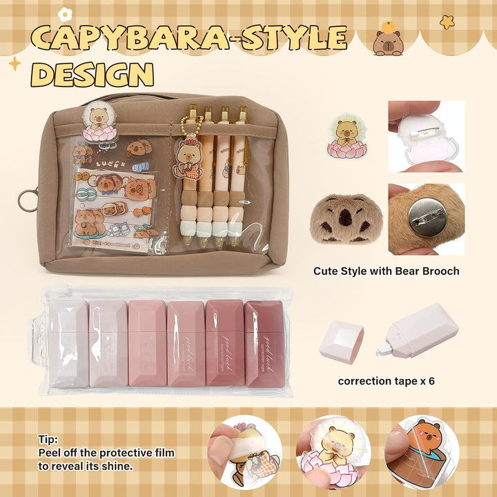 Capybara Schreibwaren Set mit Federmäppchen: Niedliches Geschenkset für Kinder und Schüler - perfekt
