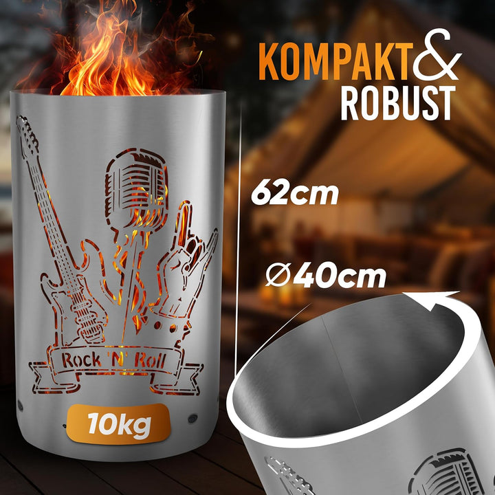 TiKo-Design Feuertonne/Feuerkorb mit Motiv – Lagerfeuertonne, Feuerkorb Rock n Roll – Verleihen Sie