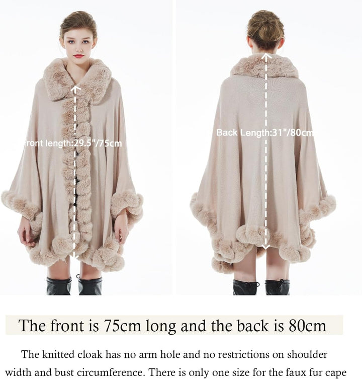 BEAUTELICATE Kunstpelz Poncho Cape Strick Damen Winter Kunstfell Stola Schal Cape Cardigan Warm mit
